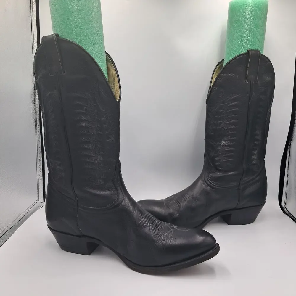 Size 11 - Vtg Boulet 9502 Sporty Black Deer Tan Leather Cowboy Western Rancher